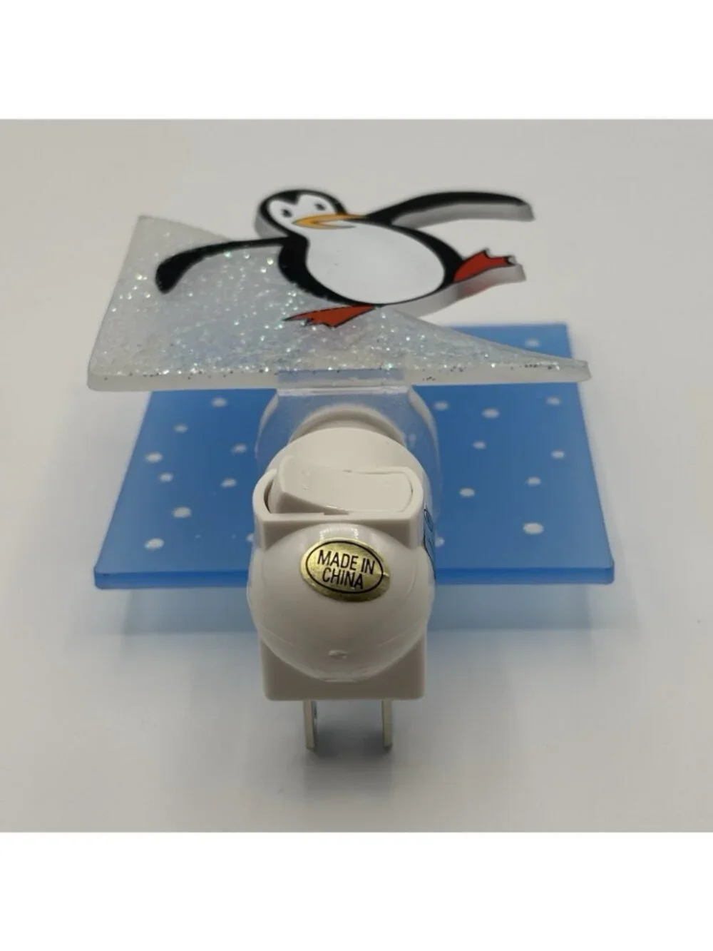 Penguin Sliding on Ice Night Light Glitter Acrylic Child Kid Bedroom Novelty